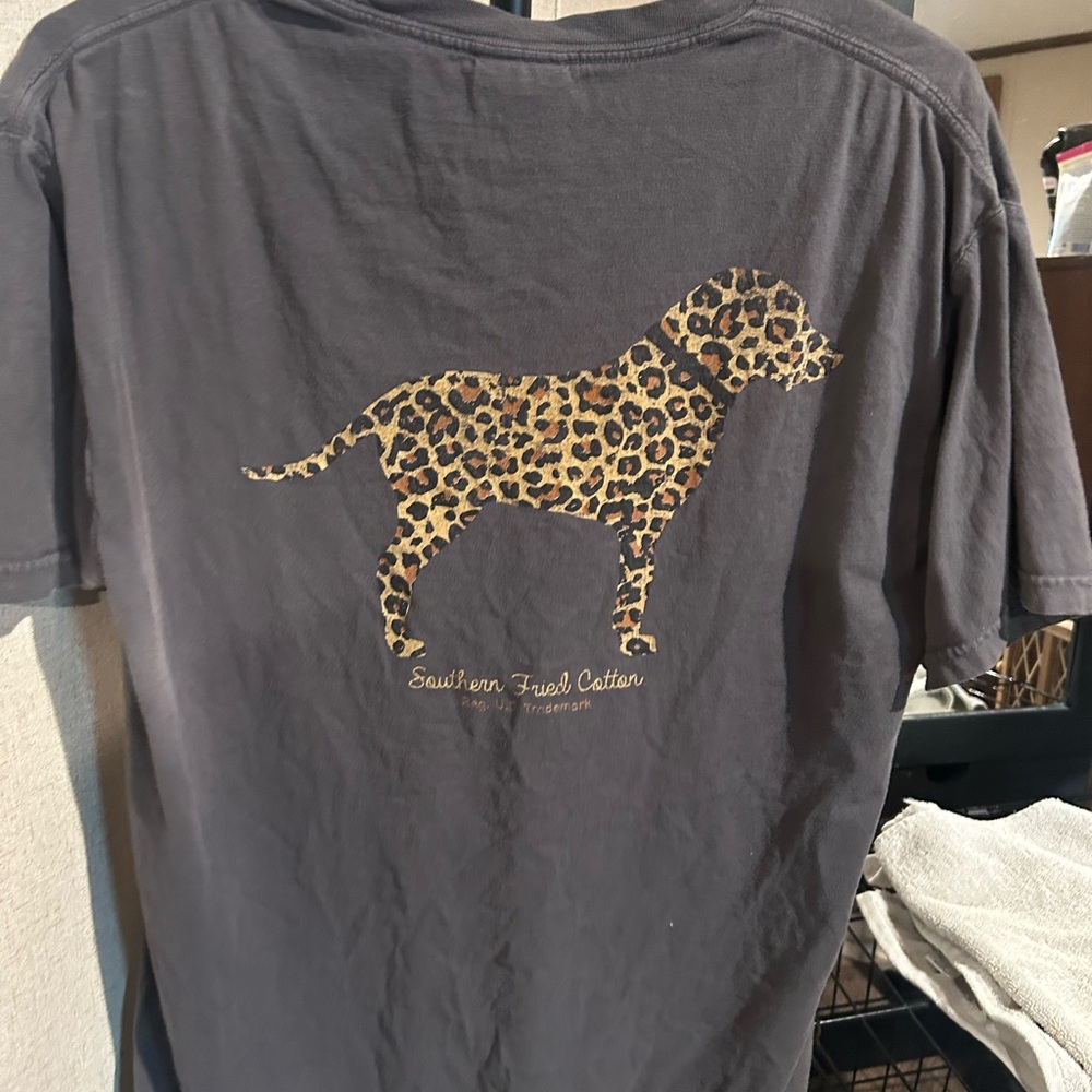 Southern Fried Cotton Charcoal Tee with Leopard Dog Design